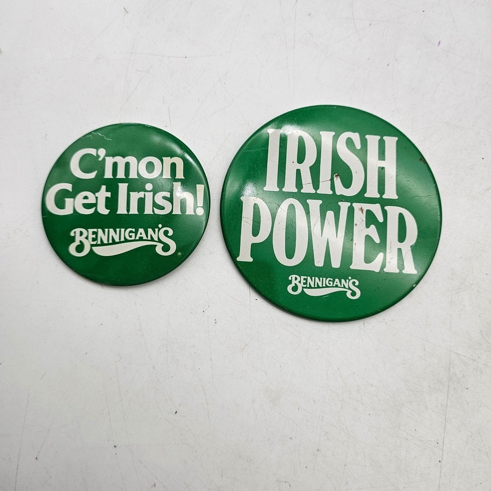 Vintage Bennigan's Irish Power C'mon Get Irish Pinback Buttons Restaurant Lot of